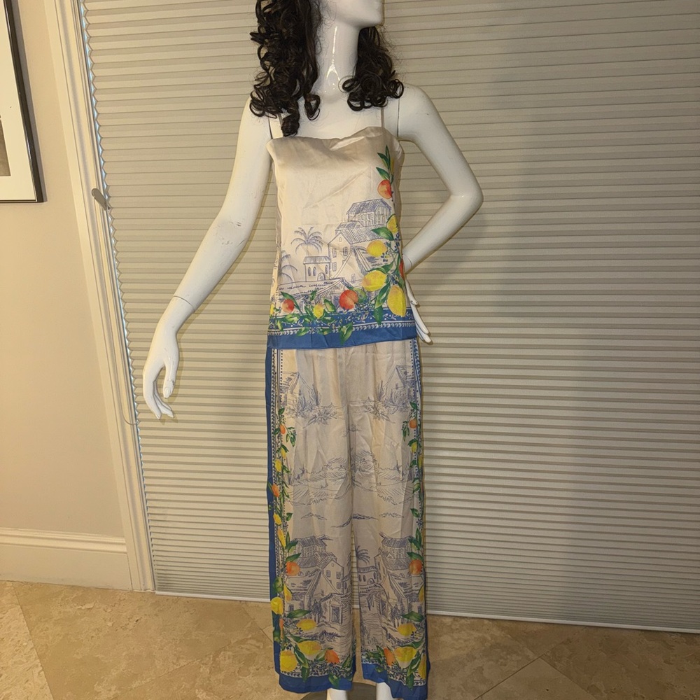 Tropical Print Strapless Jumpsuit